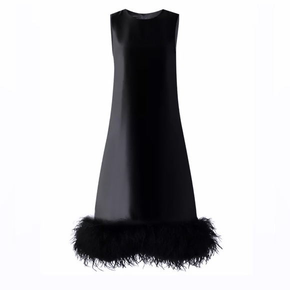 NWT Black Feather Trim Maxi Dress | Elegant Sleeveless Evening Gown Sz M - Picture 3 of 6